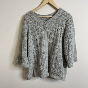 Croft & Barrow Open Cardigan Sz 1X Women’s Gray Cable Knit 2 Buttons 3/4 Sleeve
